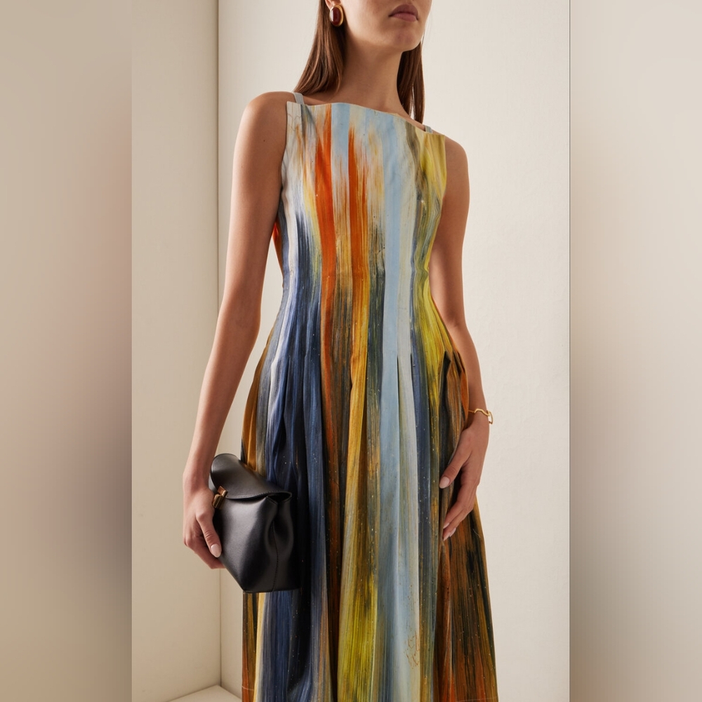 $3290 NEW OSCAR DE LA RENTA ABSTRACT CALENDULA ART MIDI DRESS US 14 - Picture 6 of 11